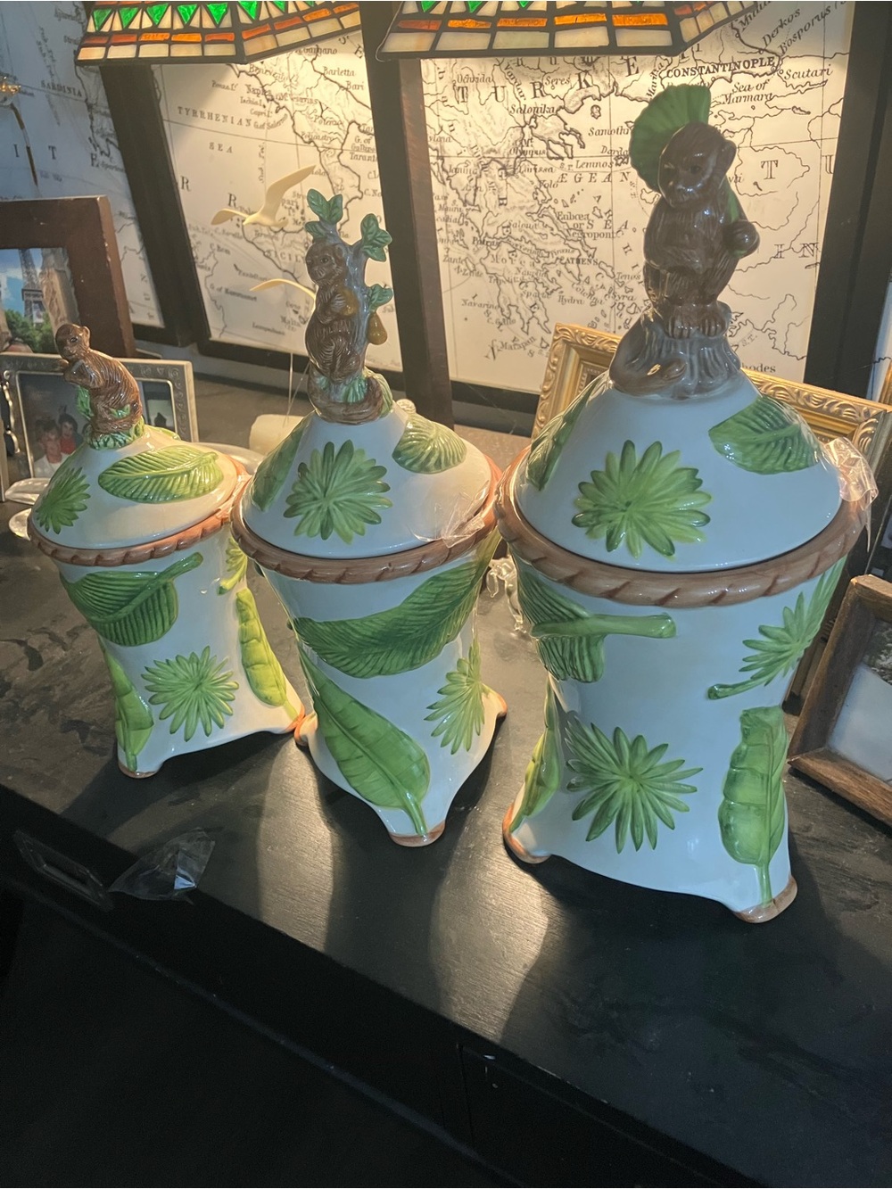 Vintage American Atelier Monkey Pattern Canisters
